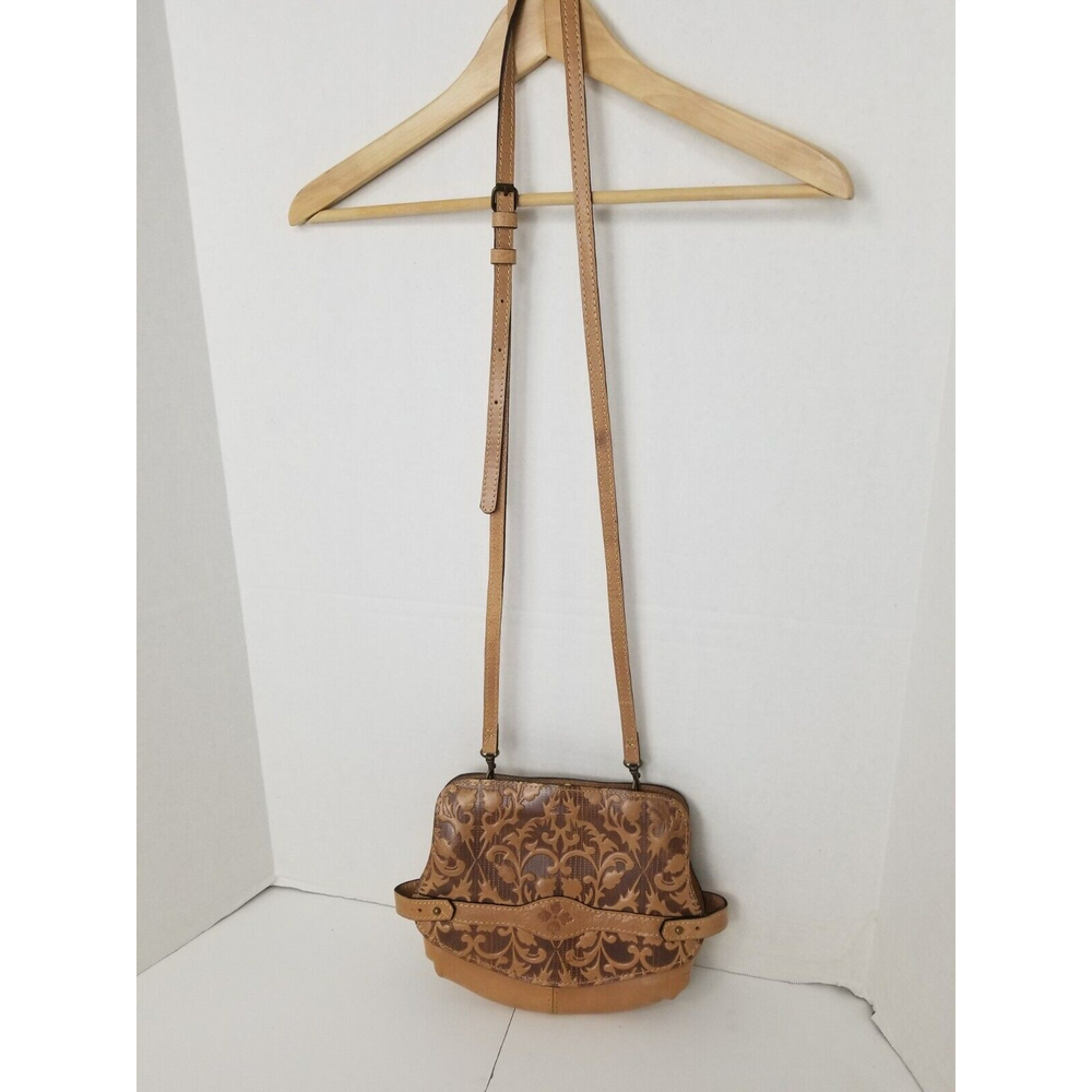 Patricia nash crossbody purse frame embossed leather kiss lock brown bag $258